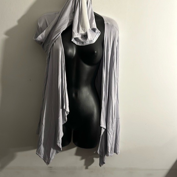 Design 365 Large blue open front cardigan w white sheer details & flare sleeves - Picture 1 of 8